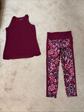Athleta set - Maroon Crewneck Tank with matching soft cropped leggings